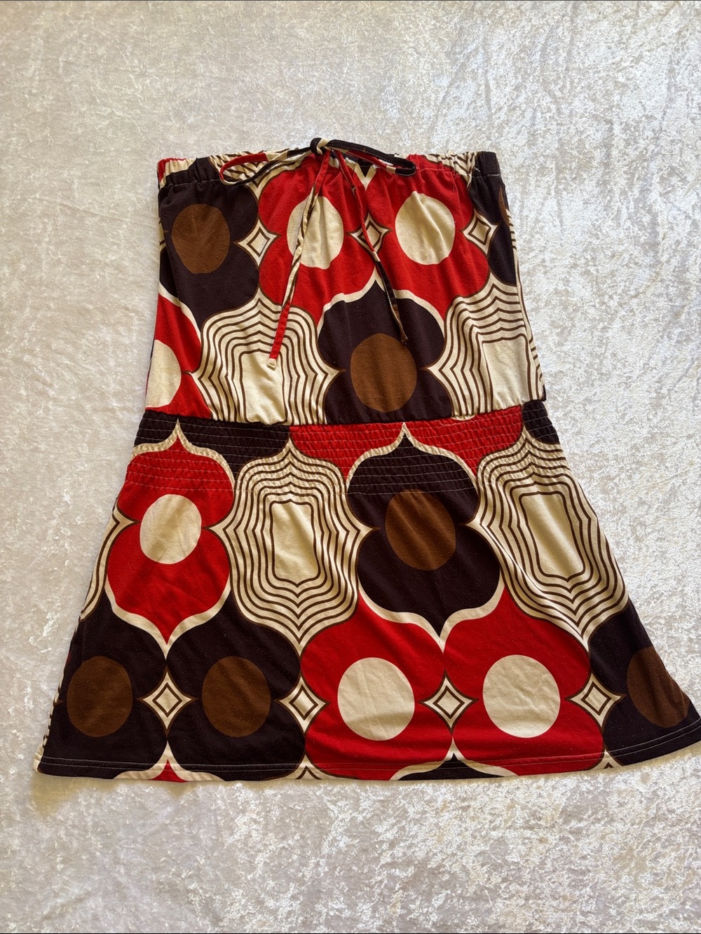 Y2K Spicy Girl Strapless Tube Dress L Retro Mod Geometric Print Boho Mini